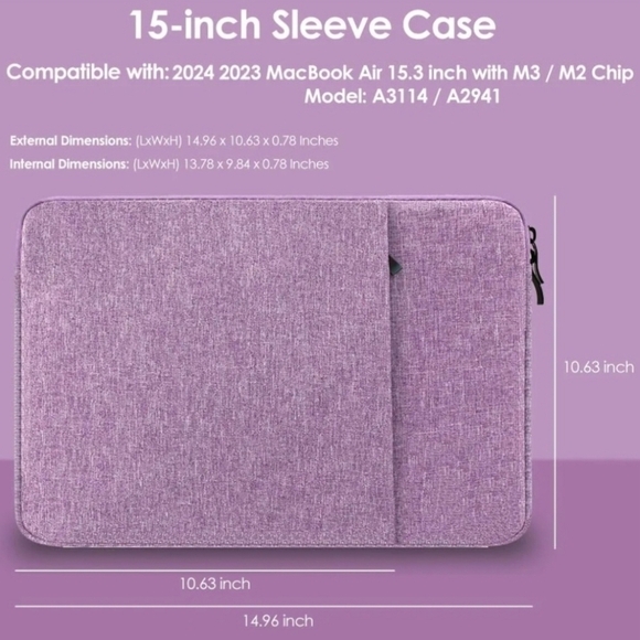 15-Inch Laptop Sleeve Case for 2024 2023 MacBook Air 15 inch Purple NWOT - Picture 8 of 8